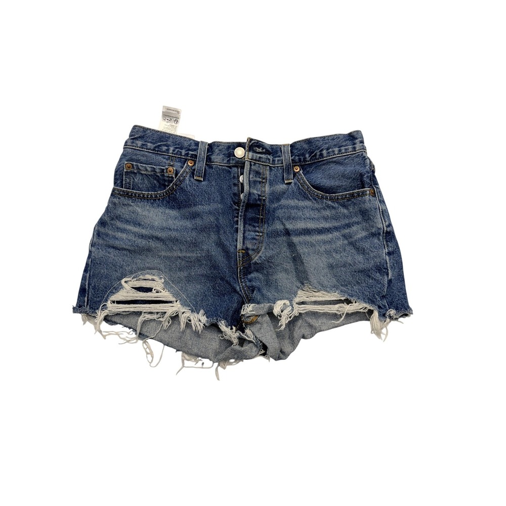 Levi's 501 Shorts Womens 28 Blue Distressed High Rise Cutoff Denim 56327-0410
